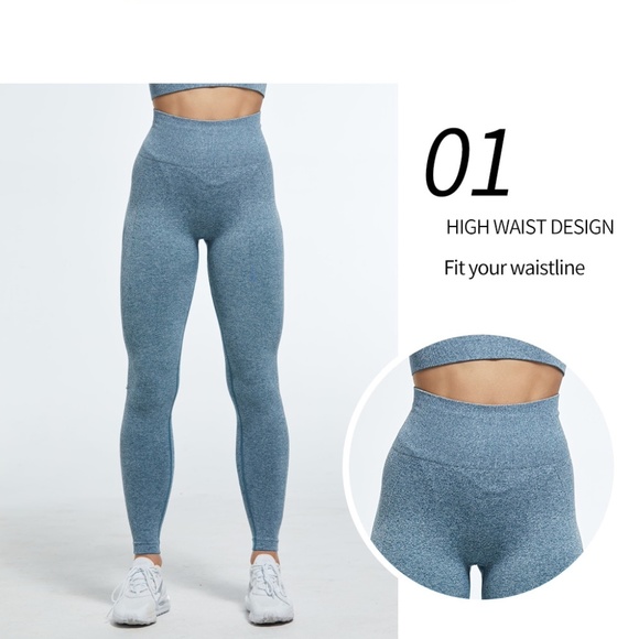 Bubble Butt Marled Dusty BLUE Seamless Leggings - Picture 3 of 17